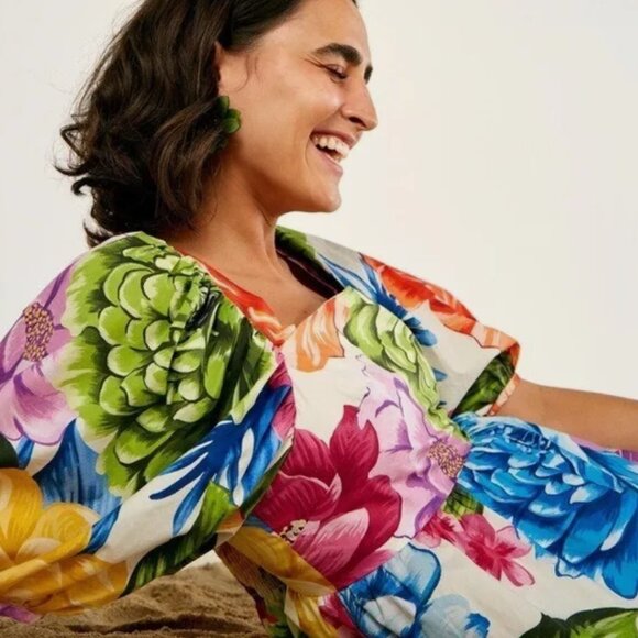 NWOT Farm Rio Rainbow Chita Floral Top Empire-Waist Blouse Smocked Back XS $145 - Picture 2 of 9